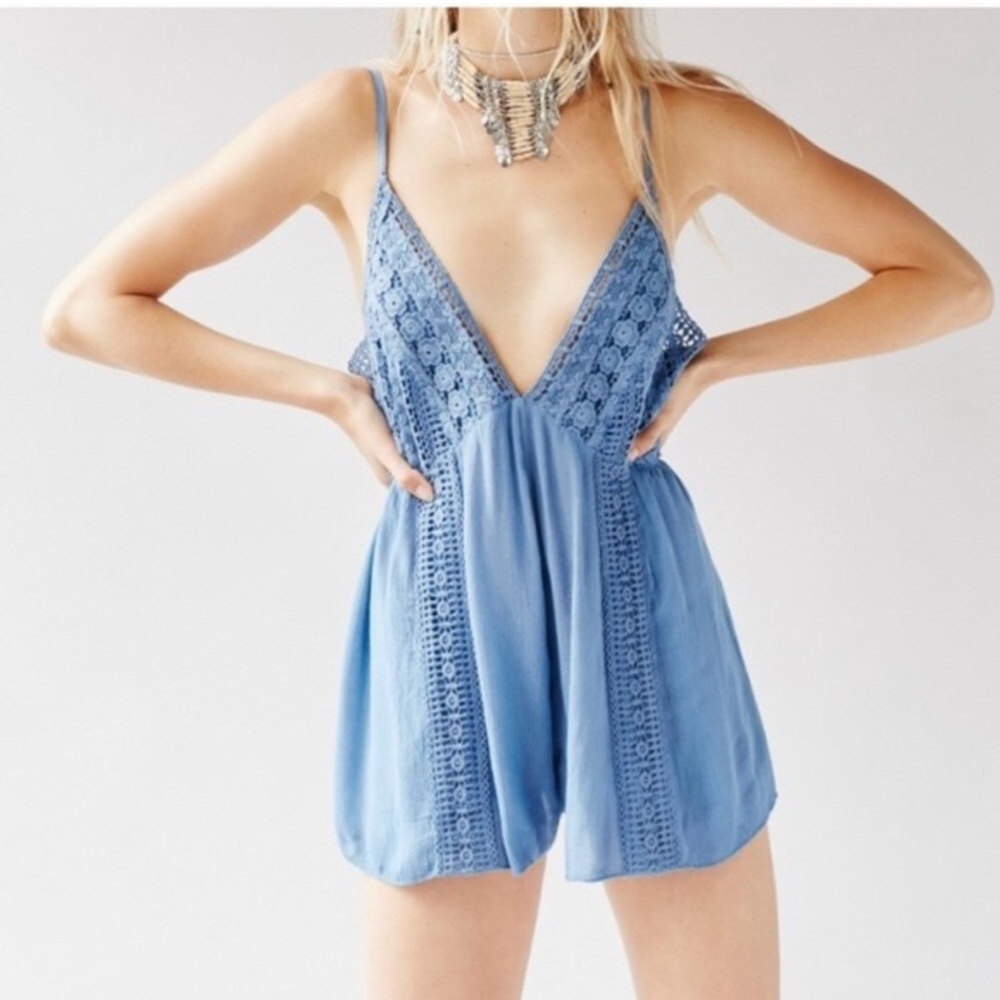 Free People Blue Lace Trim Romper
